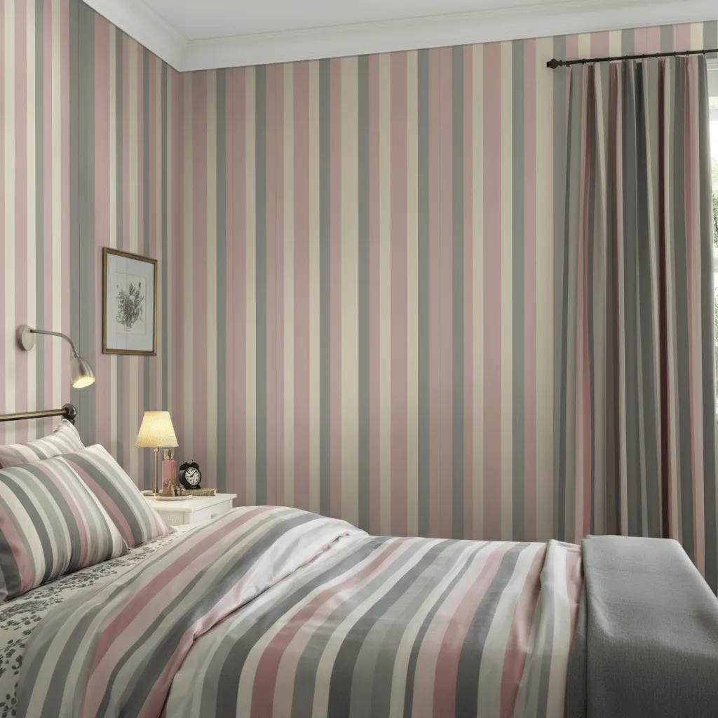 Pink Grey Striped Wallpaper