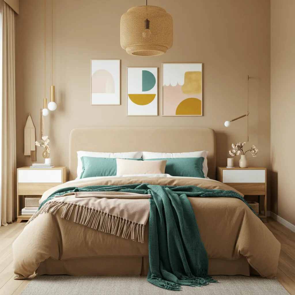 Pops of Color Tan Bedroom