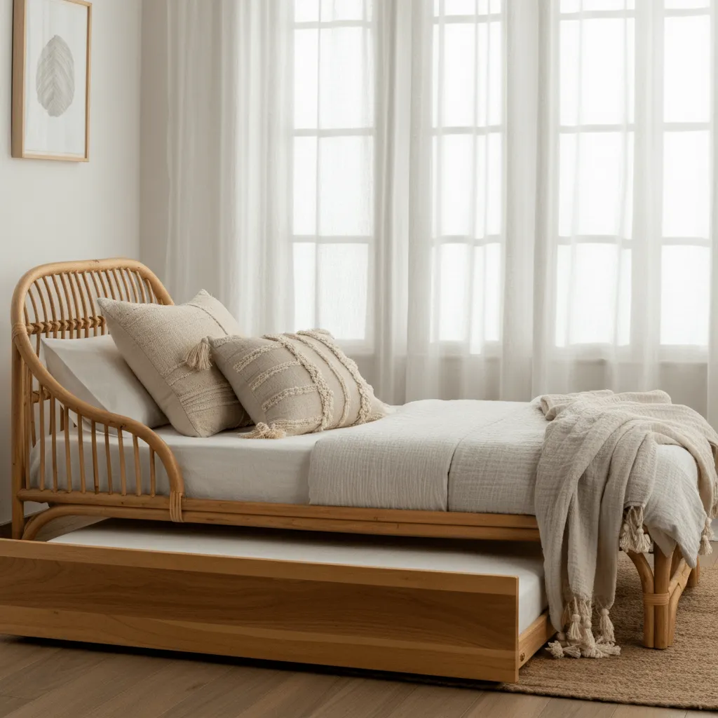 10 Trundle Bed Ideas to Maximize Space and Style 6 Rattan Trundle Bed