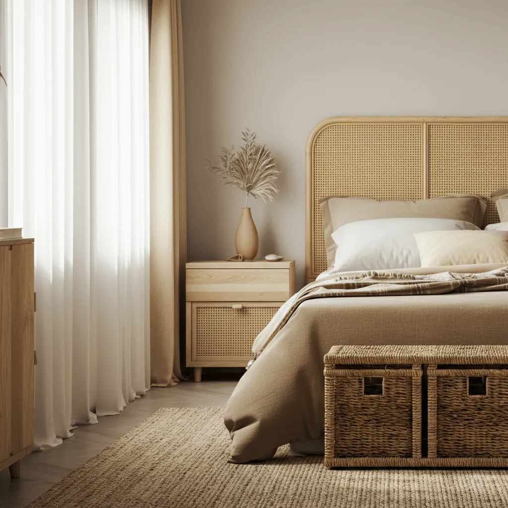 Rattan and Woven Tan Bedroom
