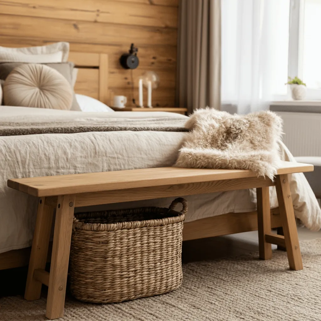 Rustic Wooden Bedroom Bench