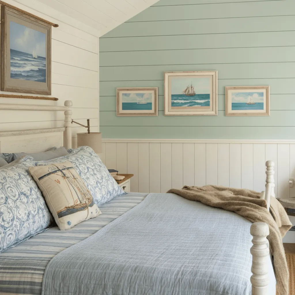 Shiplap Walls Coastal Bedroom