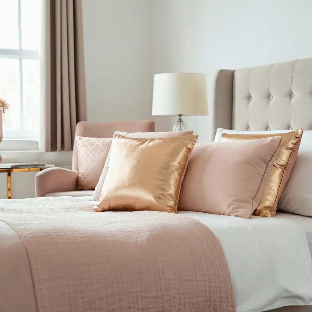 Soft Pink and Gold Decorative Pillows