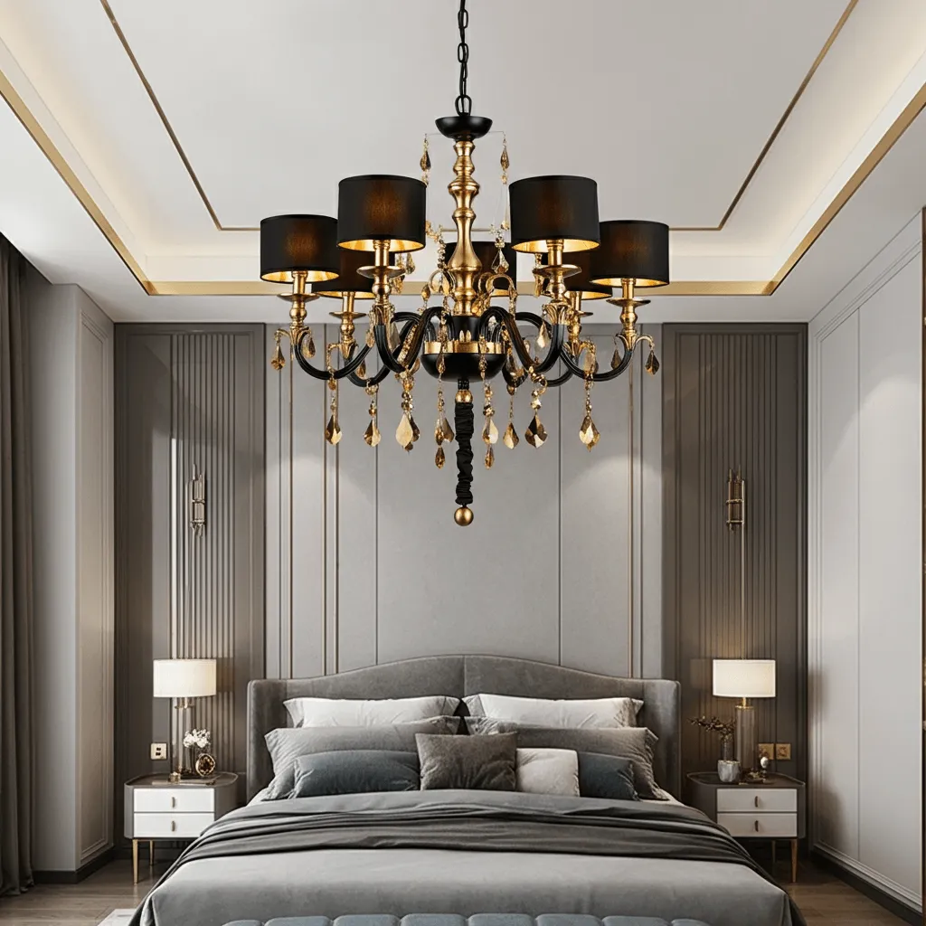 10 Black and Gold Bedroom Decors to Elevate Your Space 6 Statement Lighting Fixtures