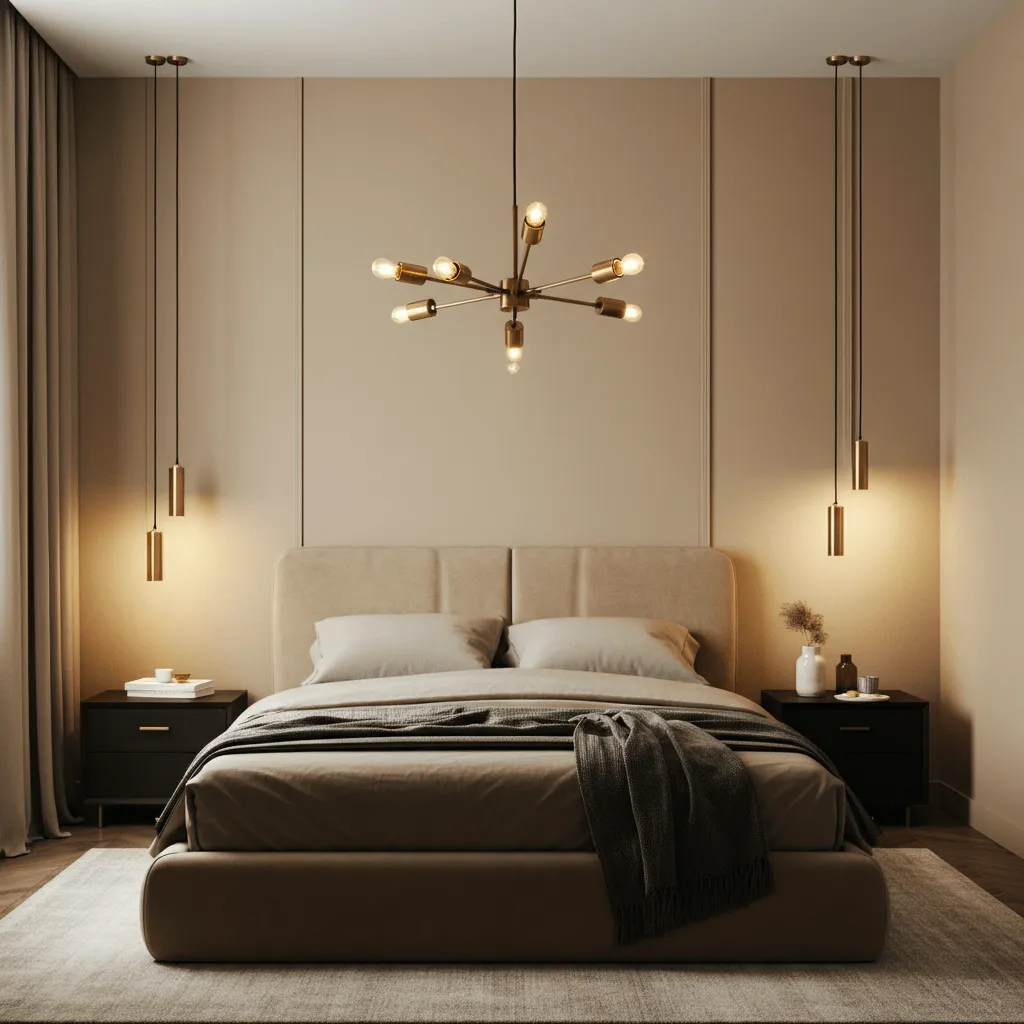 Statement Lighting Tan Bedroom