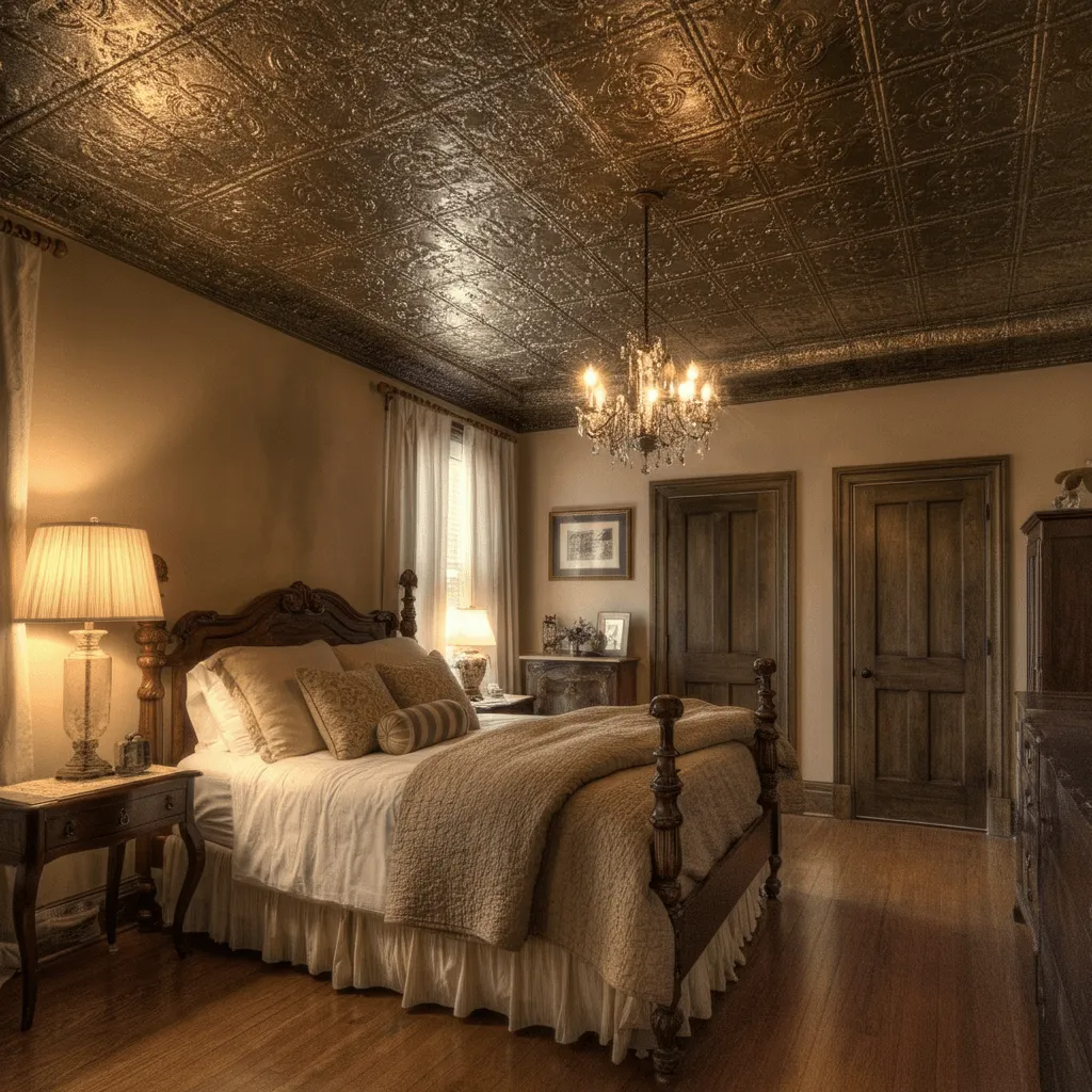 15 Stunning Bedroom Ceiling Ideas to Transform Your Space 2 Statement Tin Ceiling