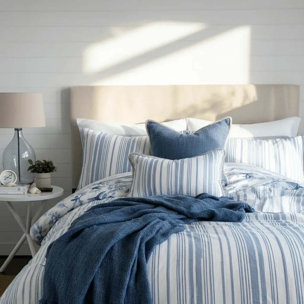Striped Bedding Coastal Bedroom