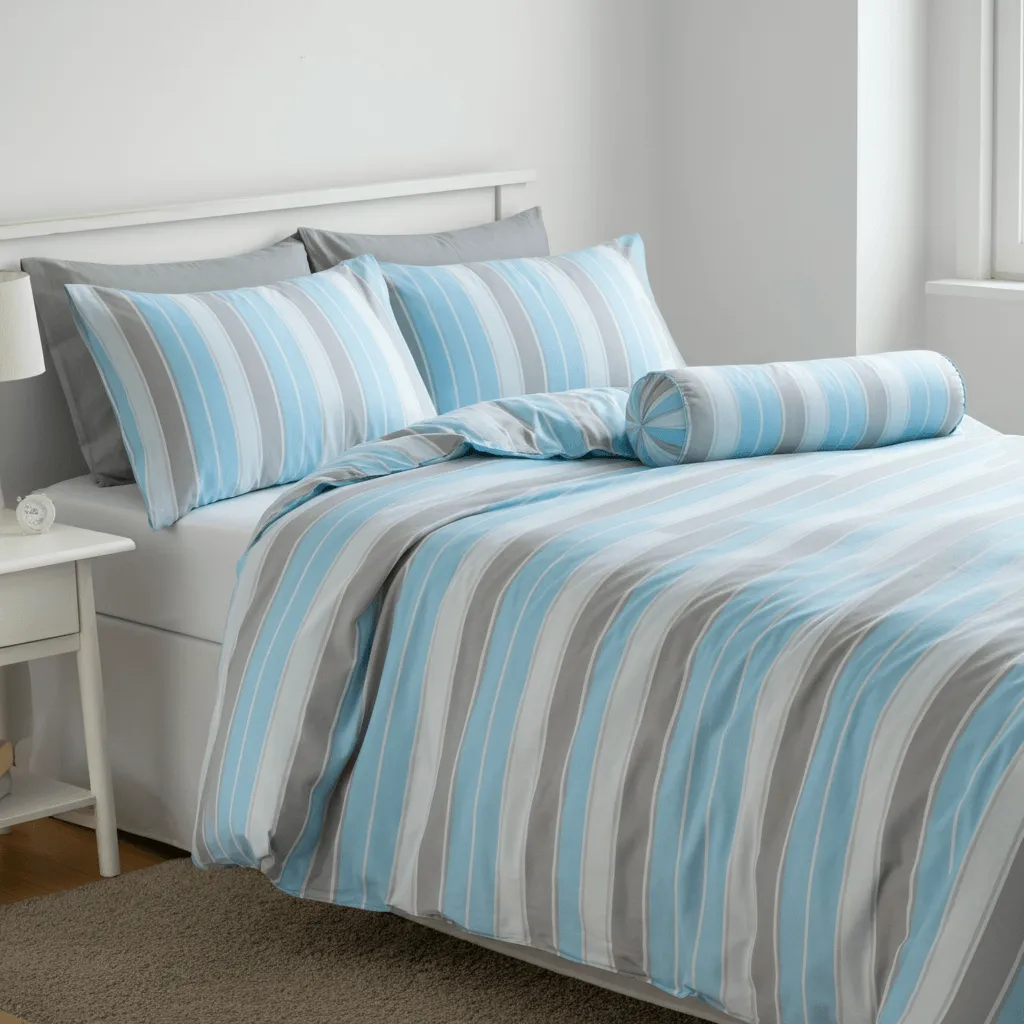 Striped Blue and Grey Bedding