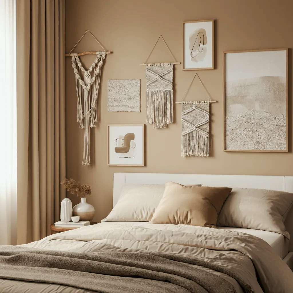 Textured Wall Art Tan Bedroom