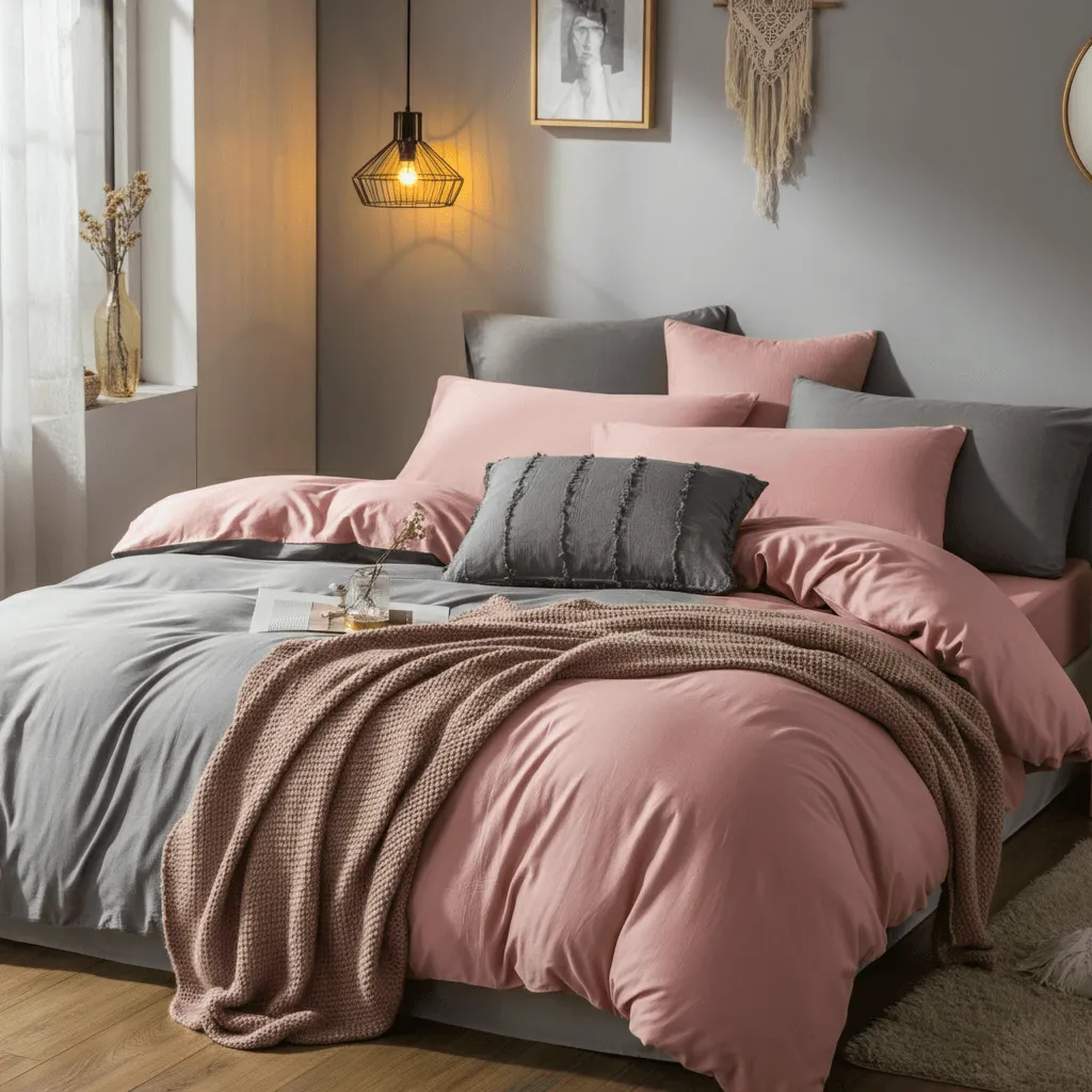 Trendy Pink Grey Bedding