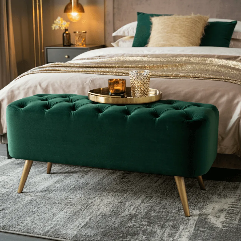 Velvet Upholstered Bedroom Bench