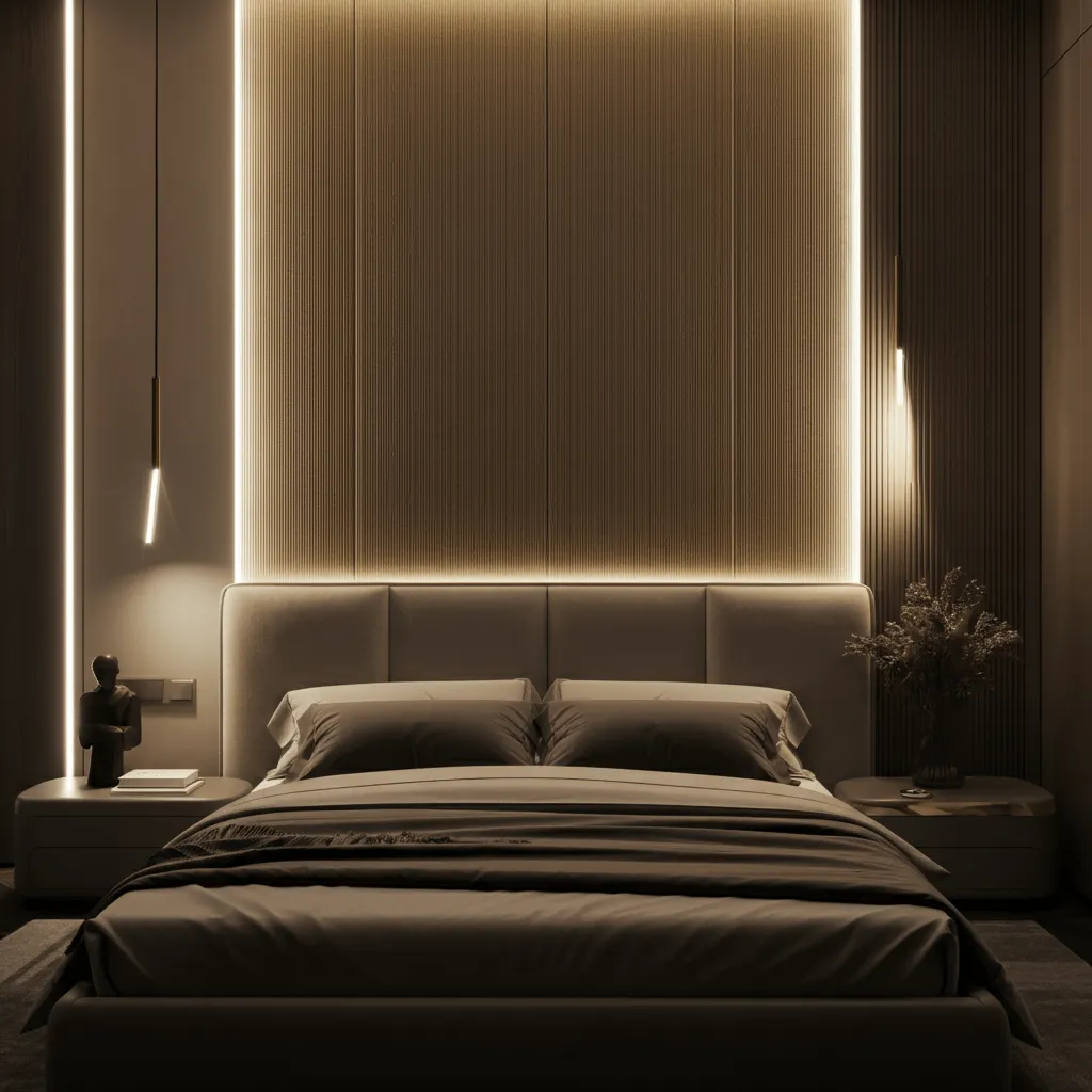 Vertical Slats with Lighting Bedroom