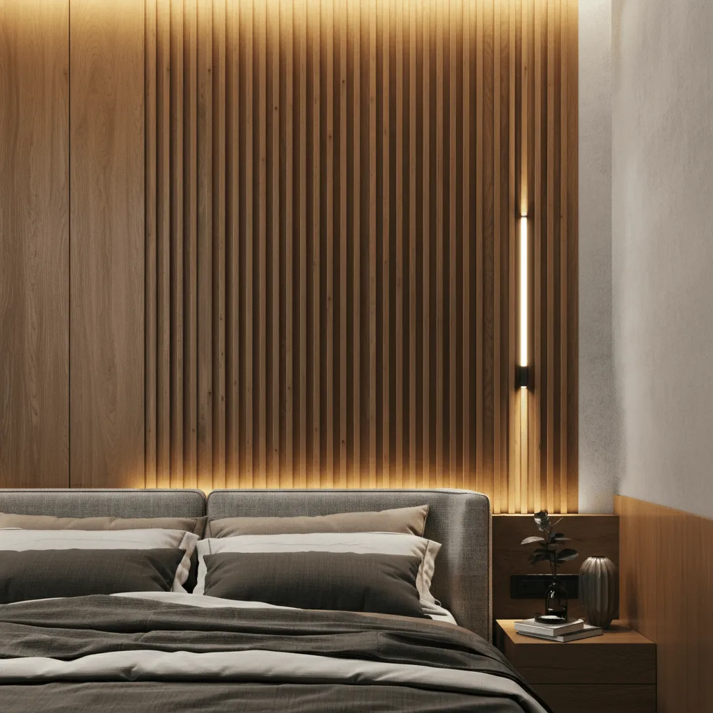 10 Stunning Bedroom Elevation Ideas for Modern Homes 3 Vertical Wooden Slats