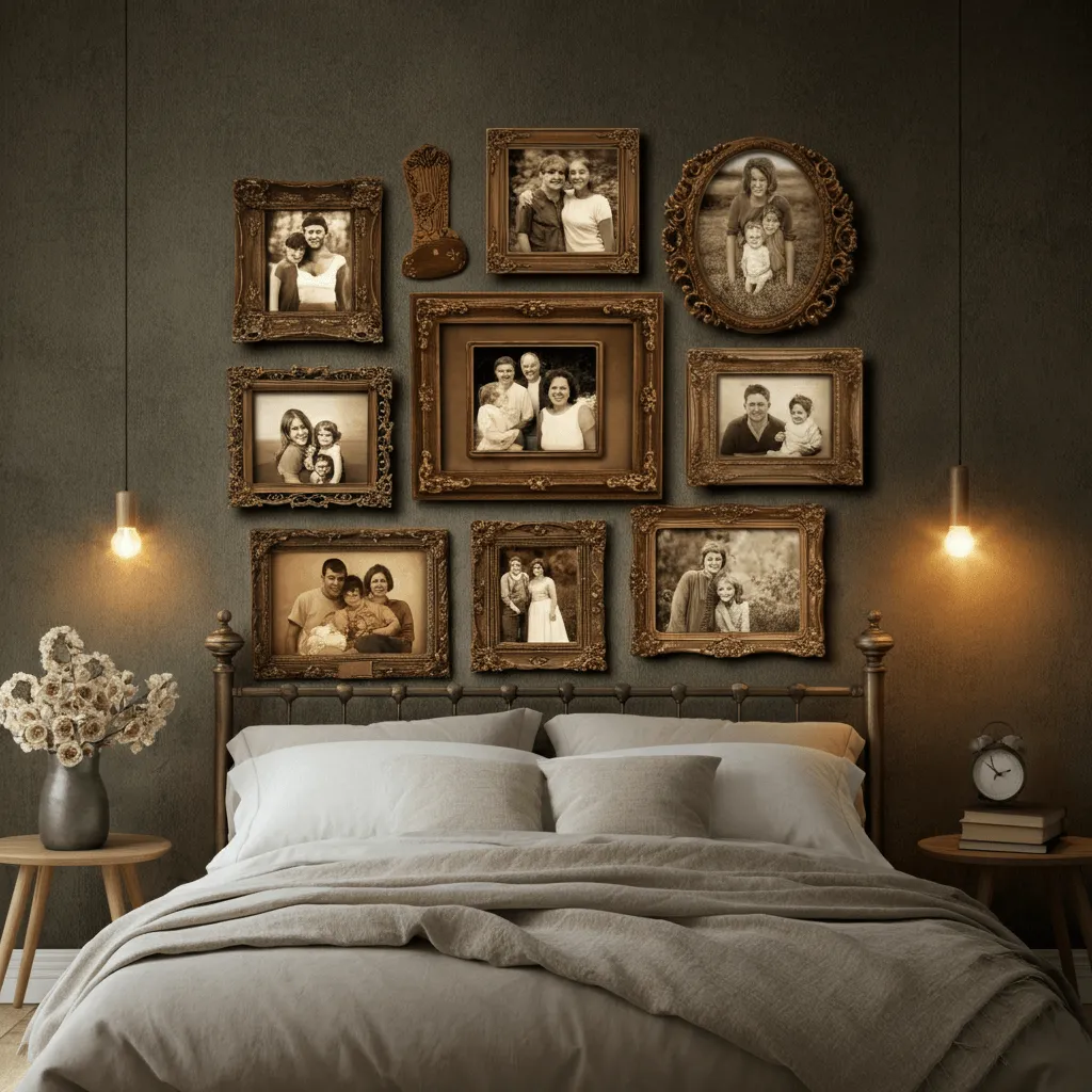 15 Stunning Bedroom Gallery Wall Ideas to Elevate Your Space 6 Vintage Photo Collection