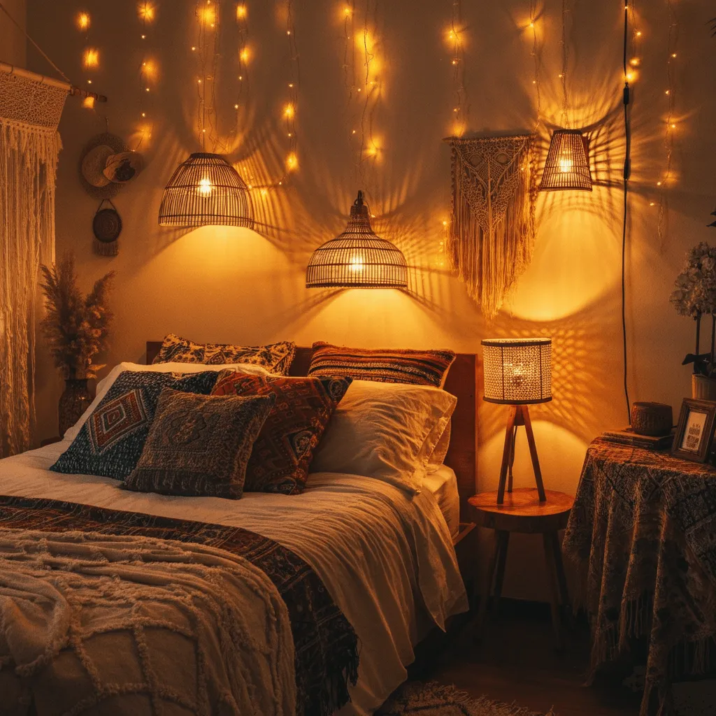 Warm Lighting Boho Bedroom