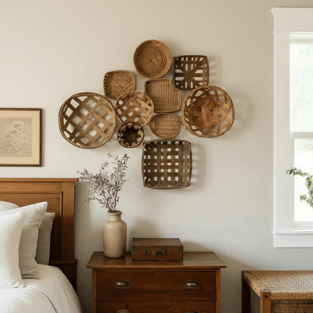Charming Farmhouse Bedroom Wall Decor Ideas to Try Now 6 Woven Baskets Wall Art