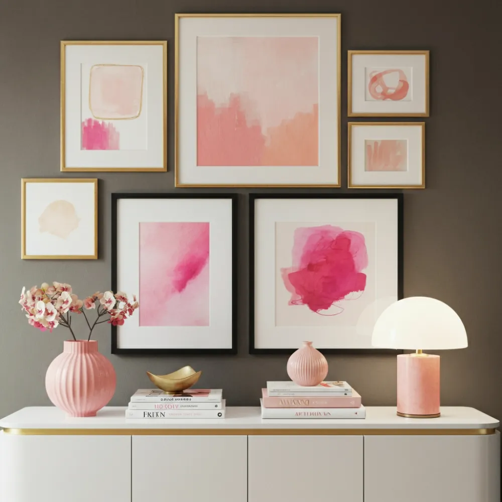 Pink Abstract Art Gallery Wall