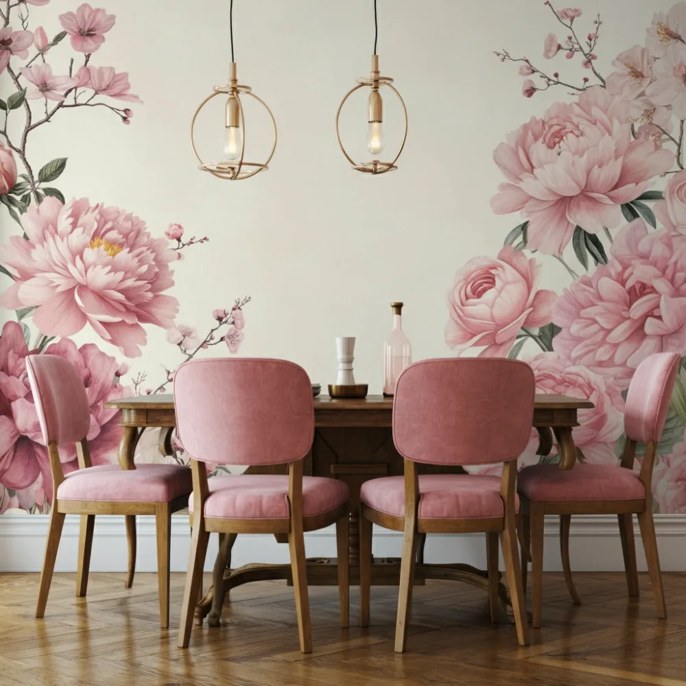 Pink Floral Wall Mural