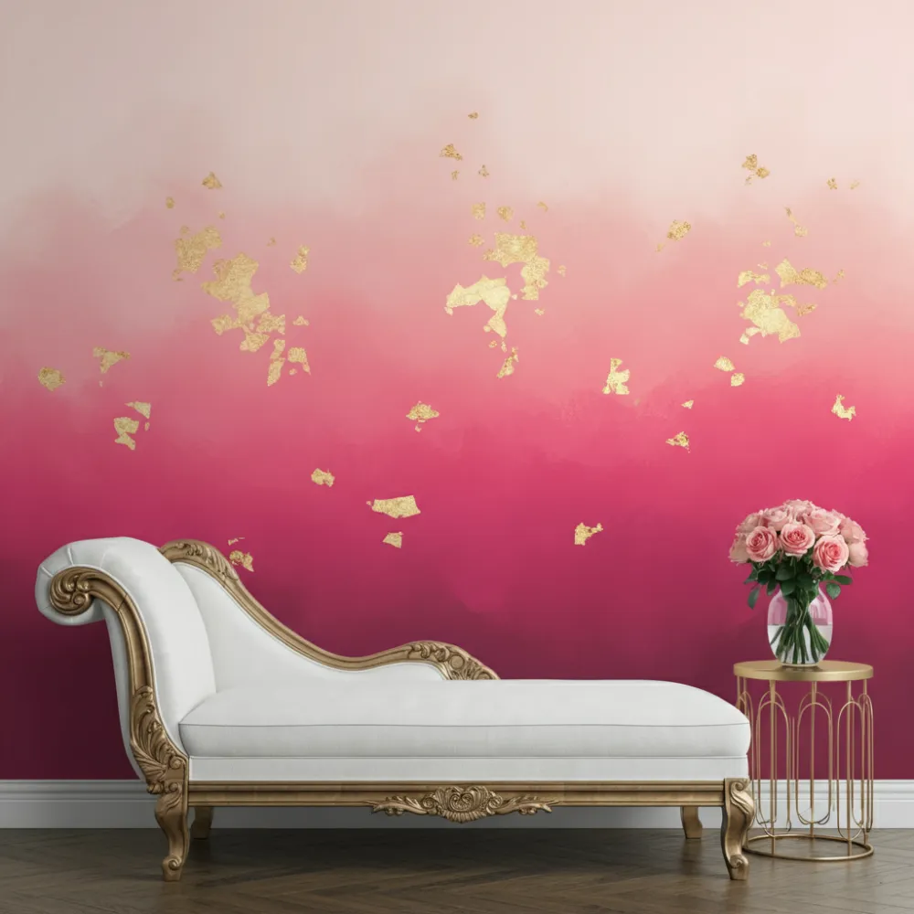 Pink Gradient Wall with Gold Leaf Accents