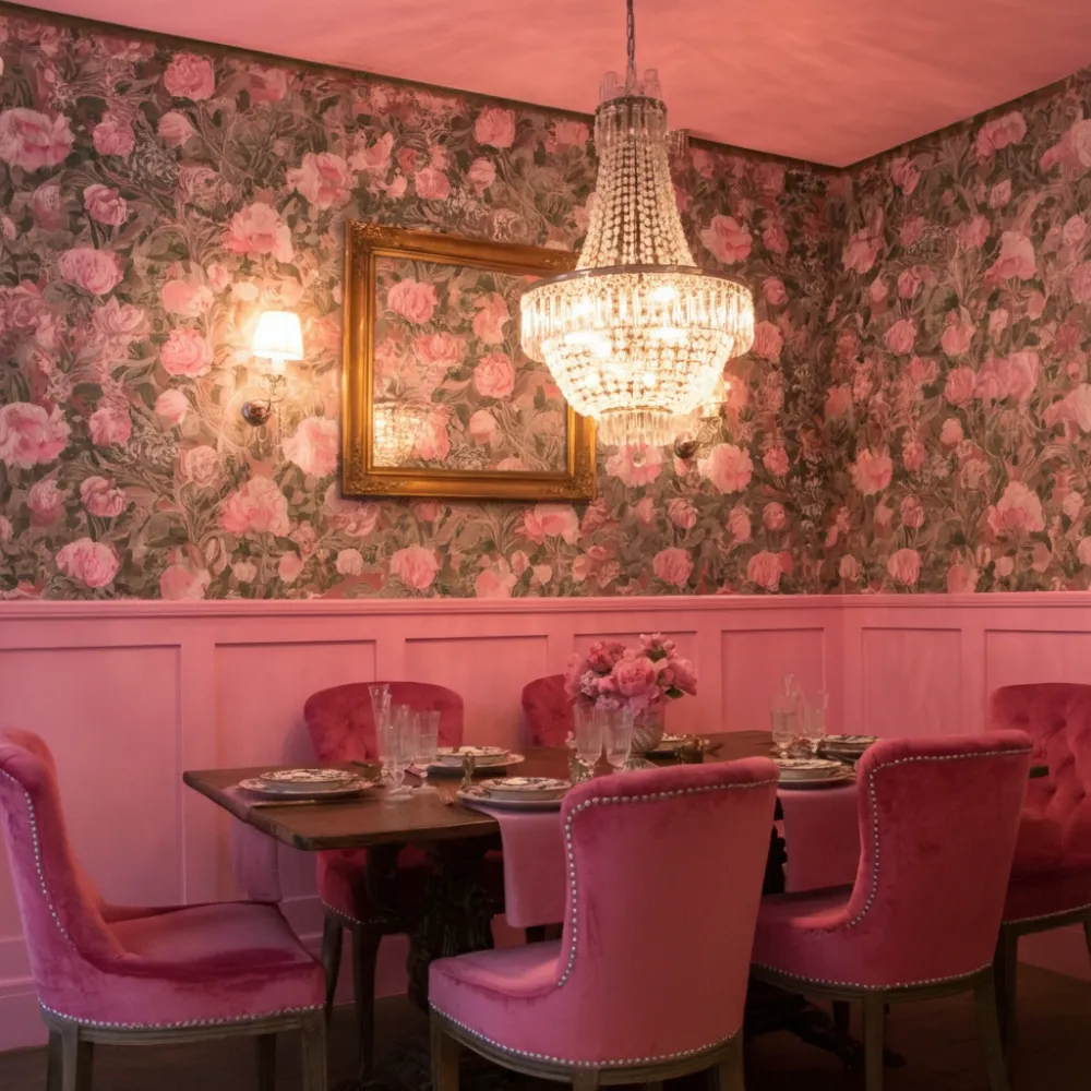 Pink Wainscoting with Wallpaper Combo