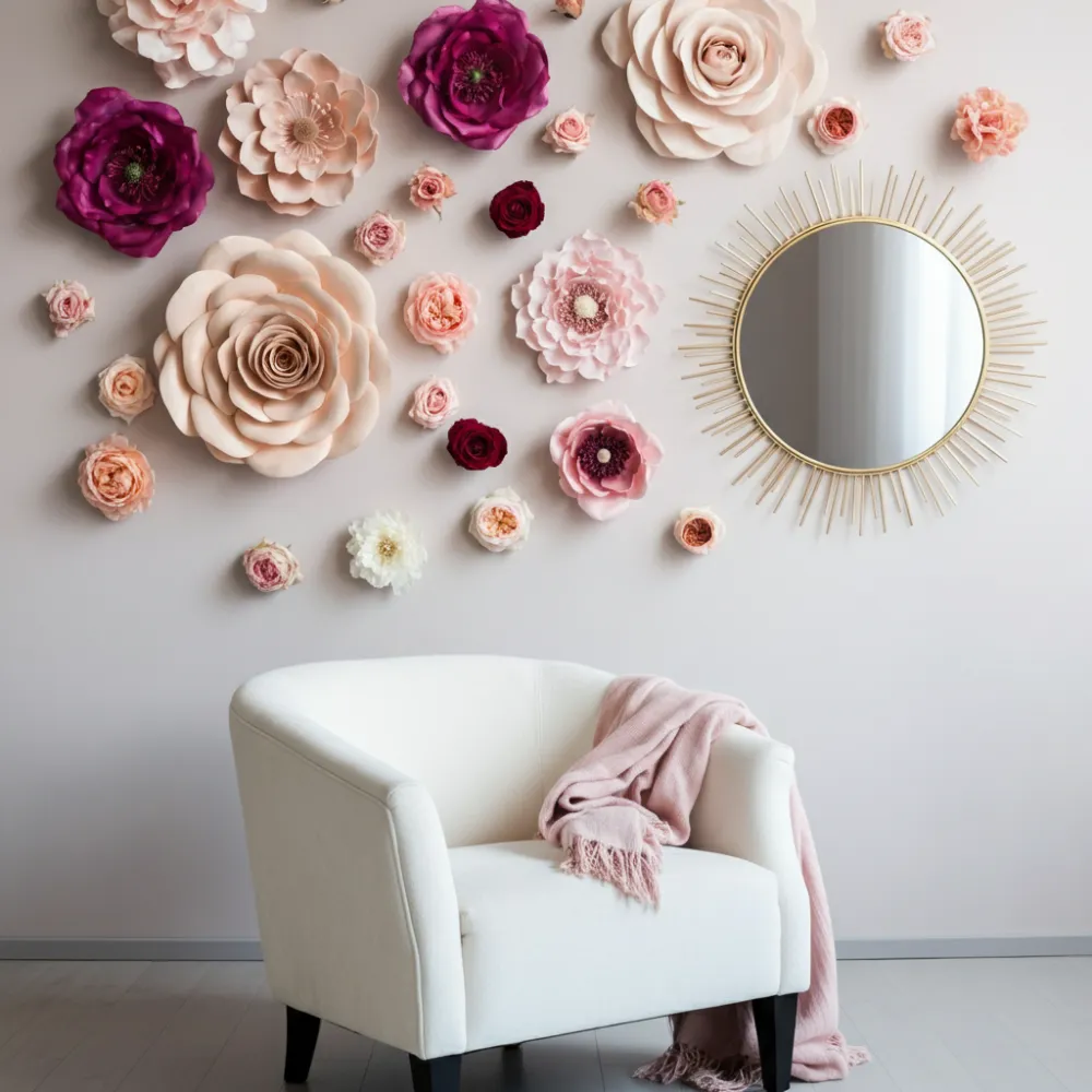Pink Wall with 3D Floral Installations