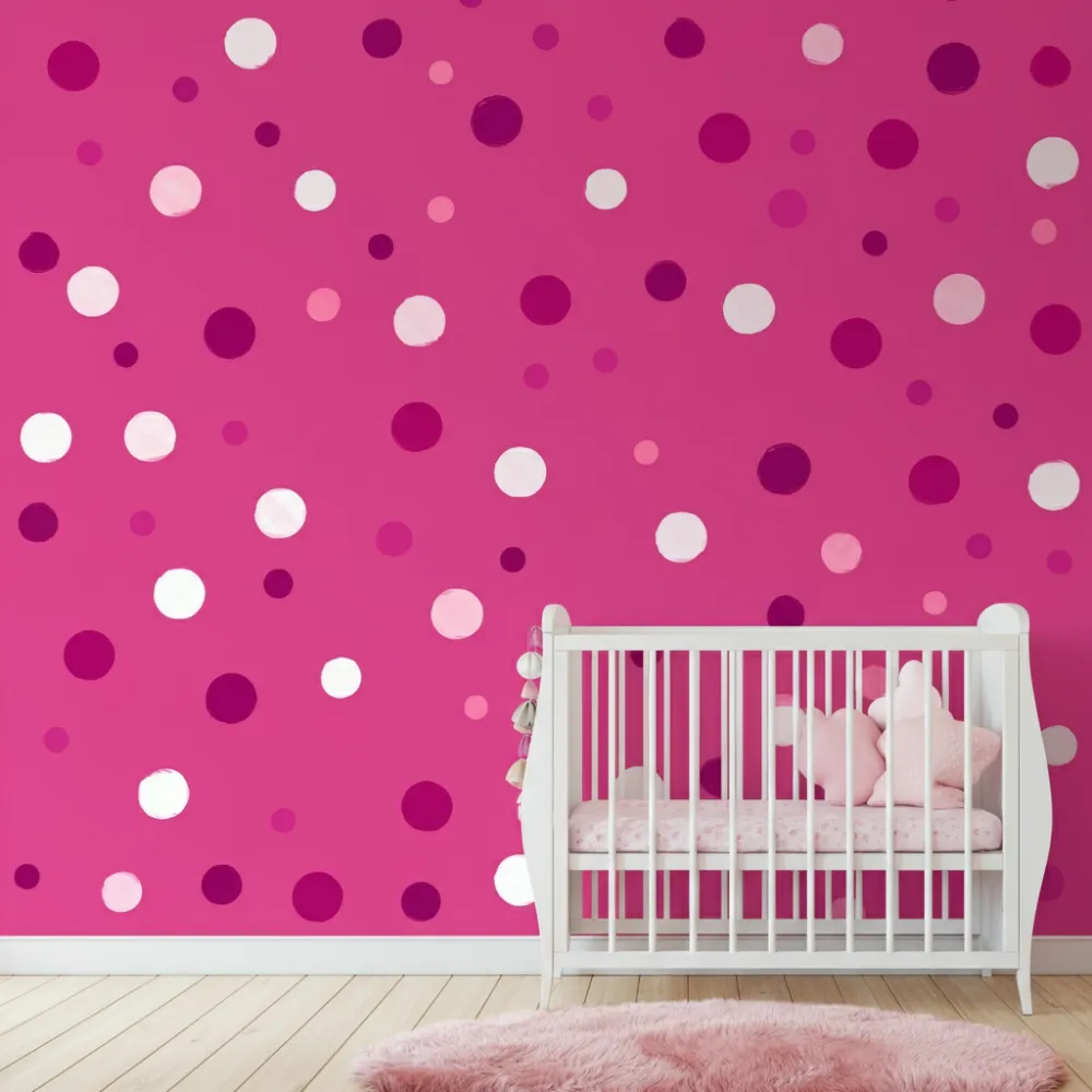 Pink Wall with Hand-Painted Polka Dots