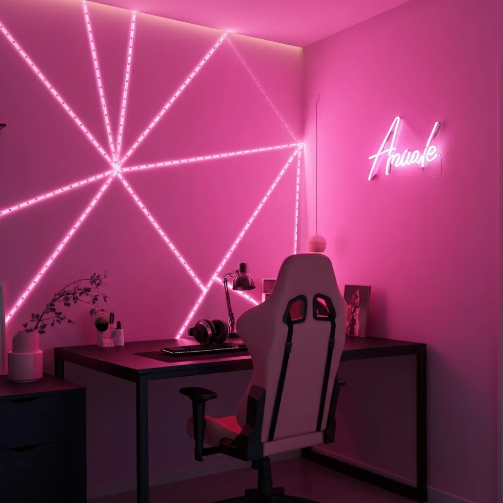 Pink Wall with LED Light Strips