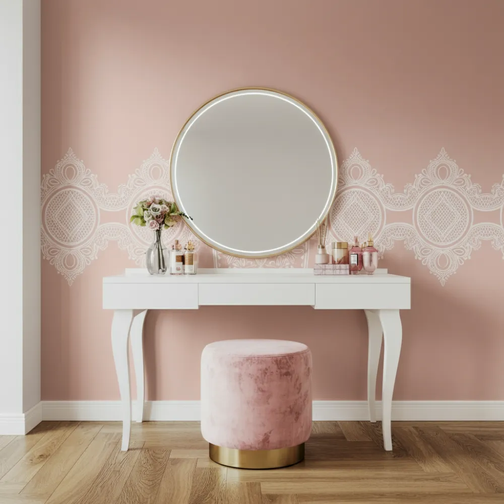 Pink Wall with Lace Stencil Design