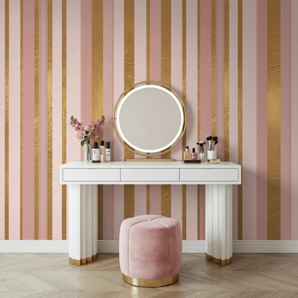 Pink and Gold Striped Wall
