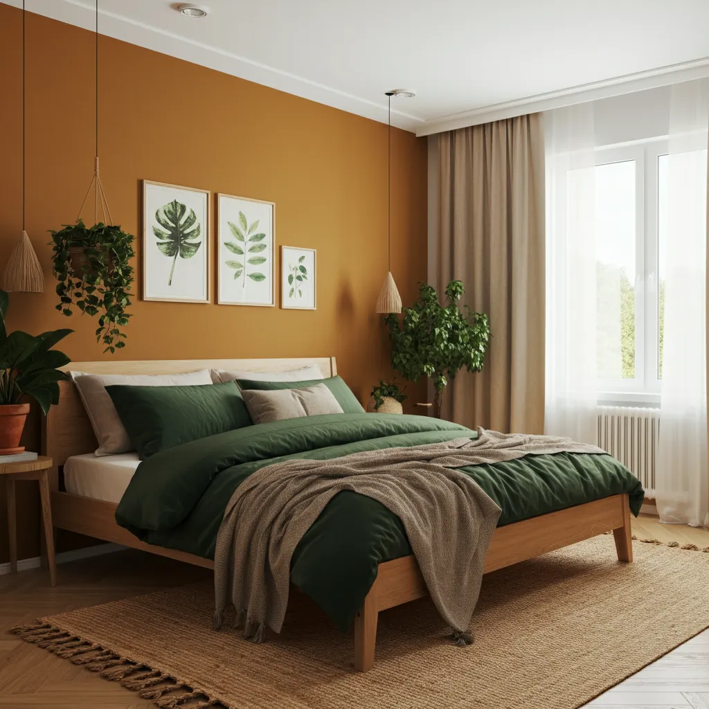Amber Honey and Deep Forest Green Bedroom