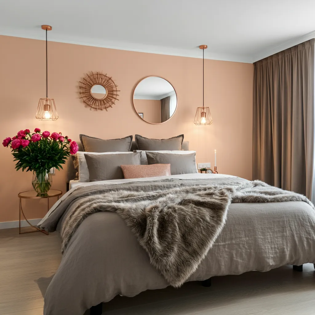 Blush Peach and Warm Taupe Bedroom