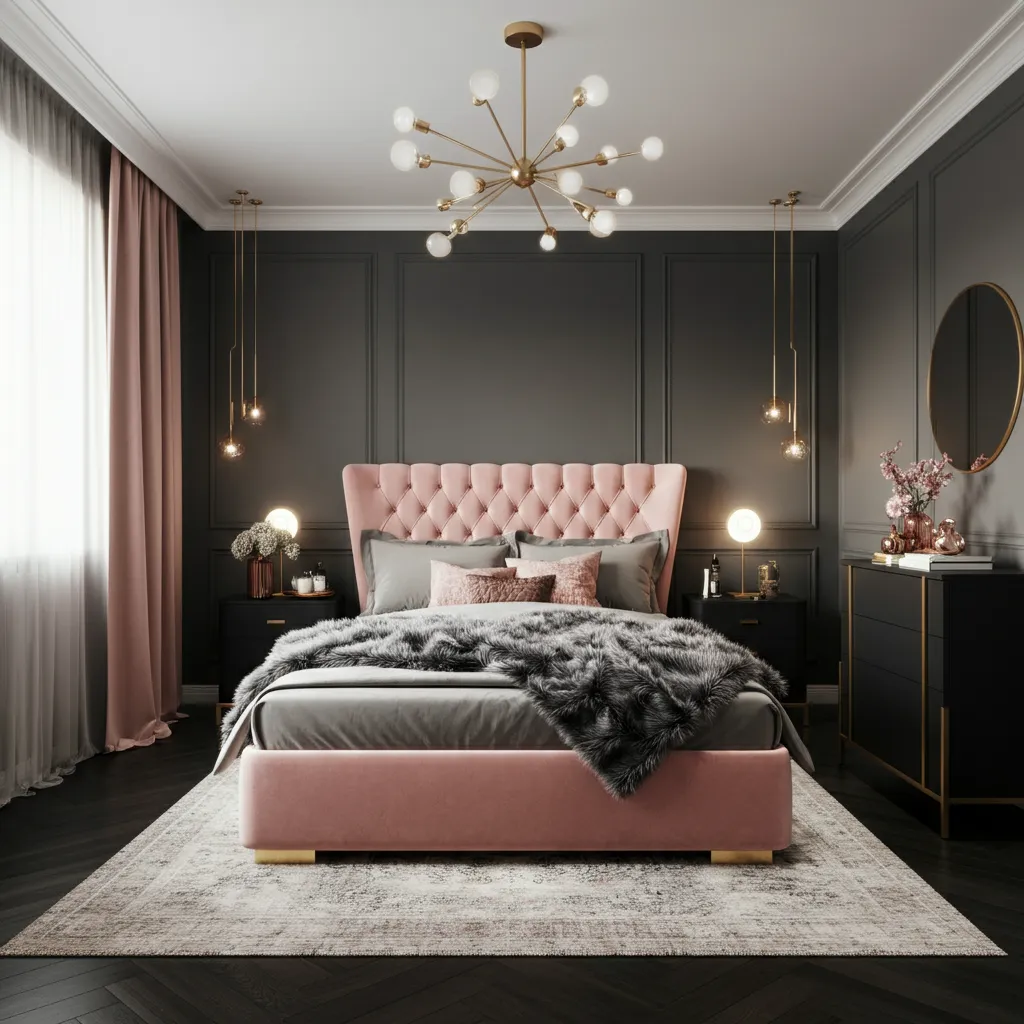 Charcoal and Blush Bedroom