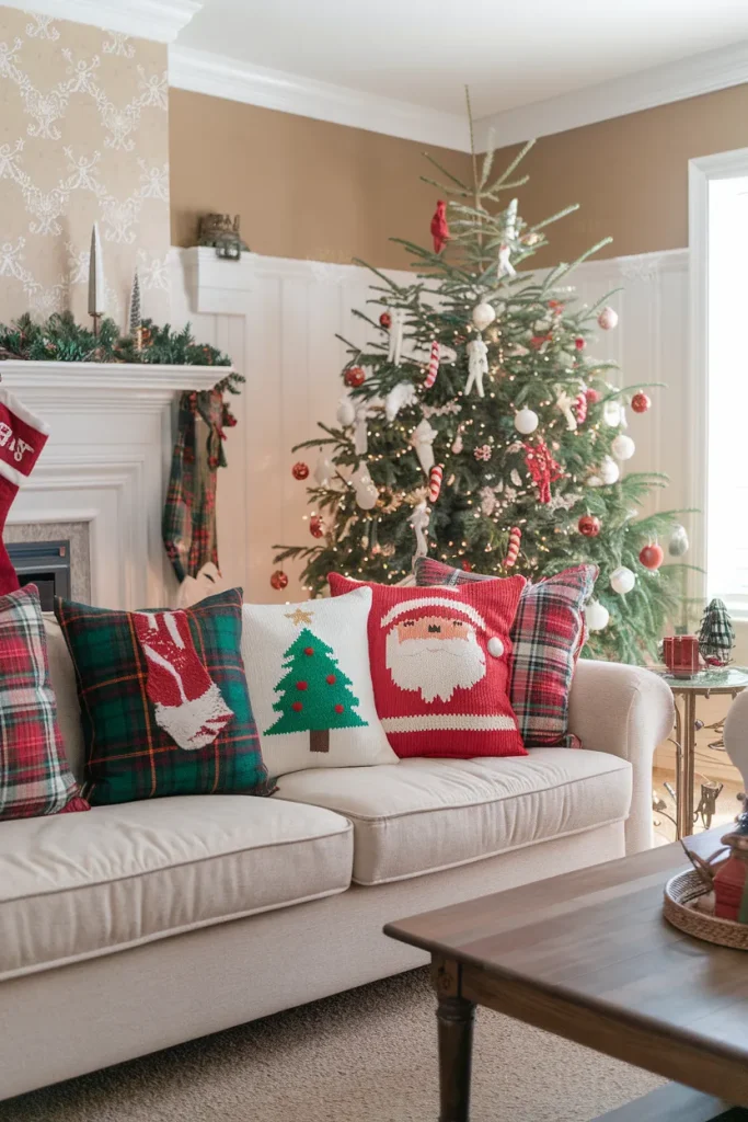 10 Christmas Bedroom Decor Ideas for Small Rooms To Maximize Space and Festive Style 4 Christmas-themed throw pillows