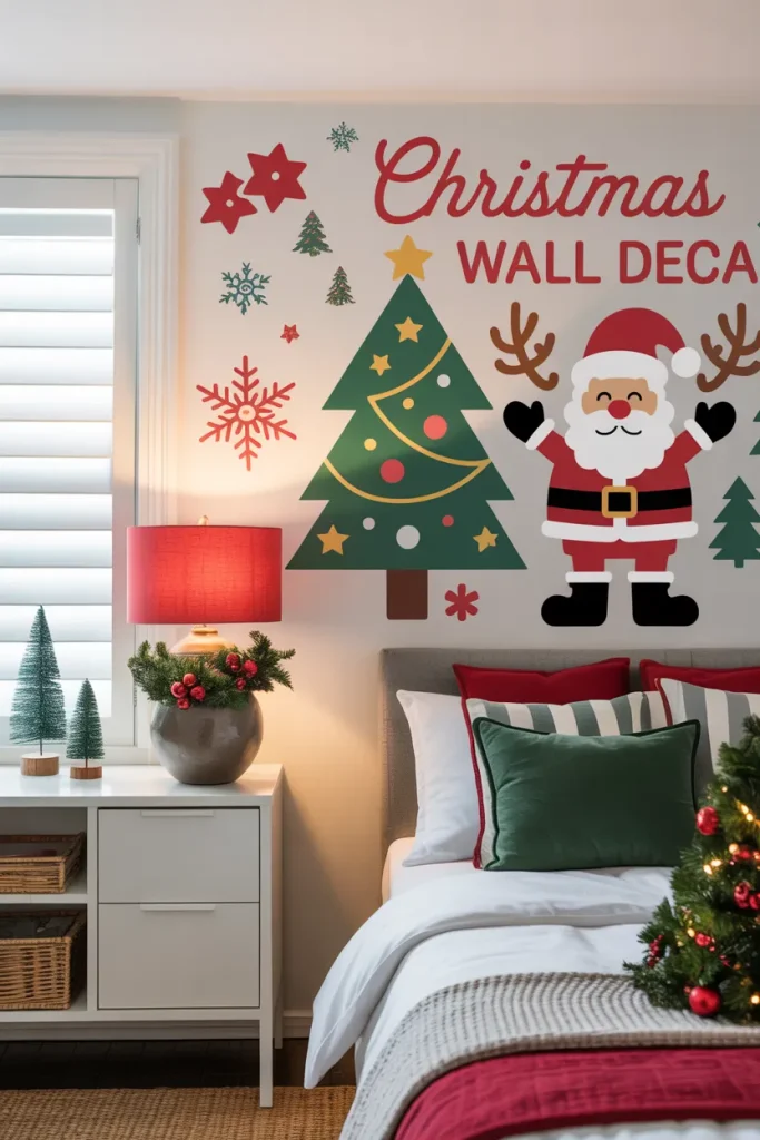 10 Christmas Bedroom Decor Ideas for Small Rooms To Maximize Space and Festive Style 11 Christmas-themed wall decal or removable wallpaper