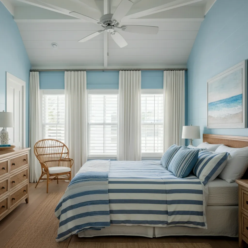 Coastal Blue and Beige Bedroom