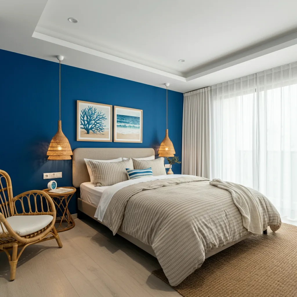 Cobalt Blue and Warm Sand Bedroom