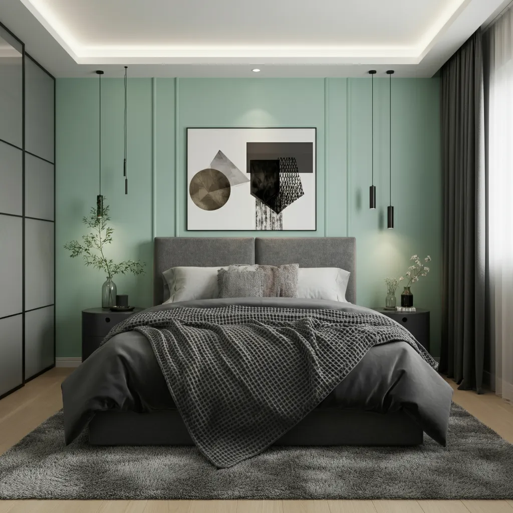 Crisp Mint and Charcoal Gray Bedroom
