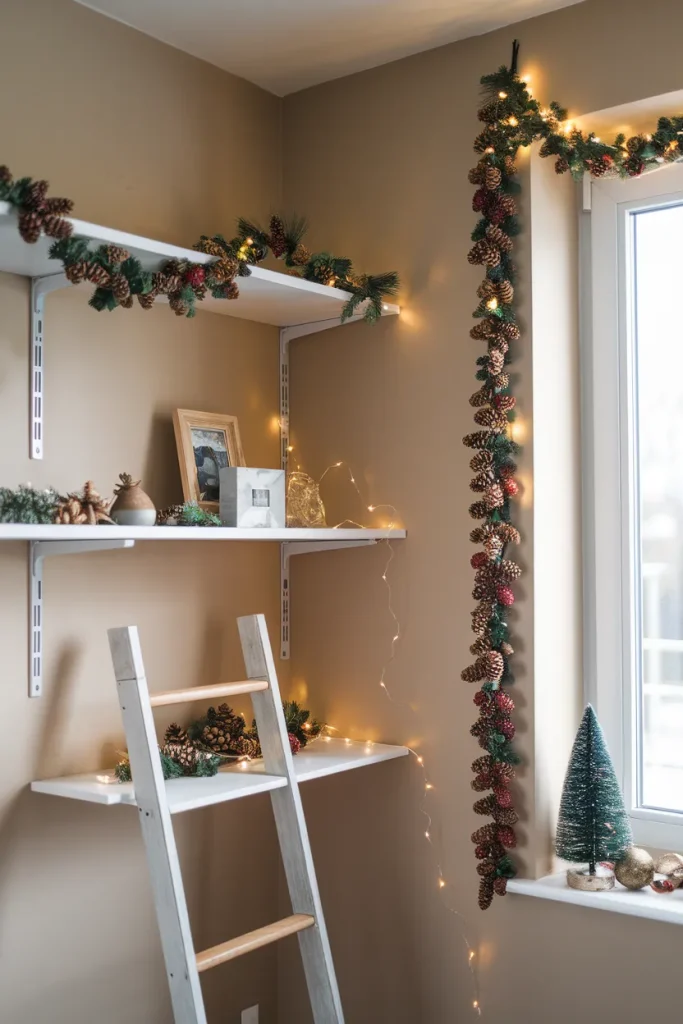 10 Christmas Bedroom Decor Ideas for Small Rooms To Maximize Space and Festive Style 6 Drape garlands with pinecones and berriesrries