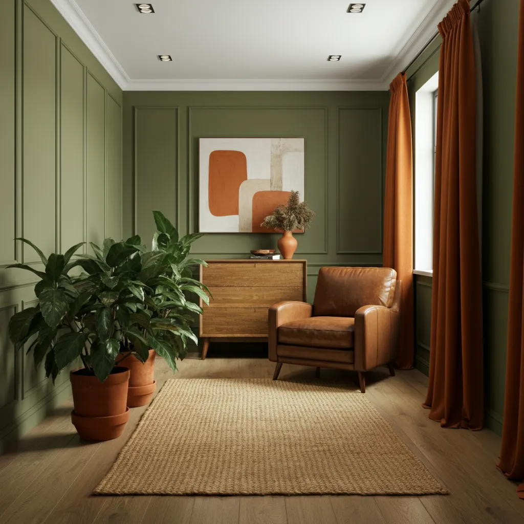 Earthy Olive and Burnt Orange Bedroom