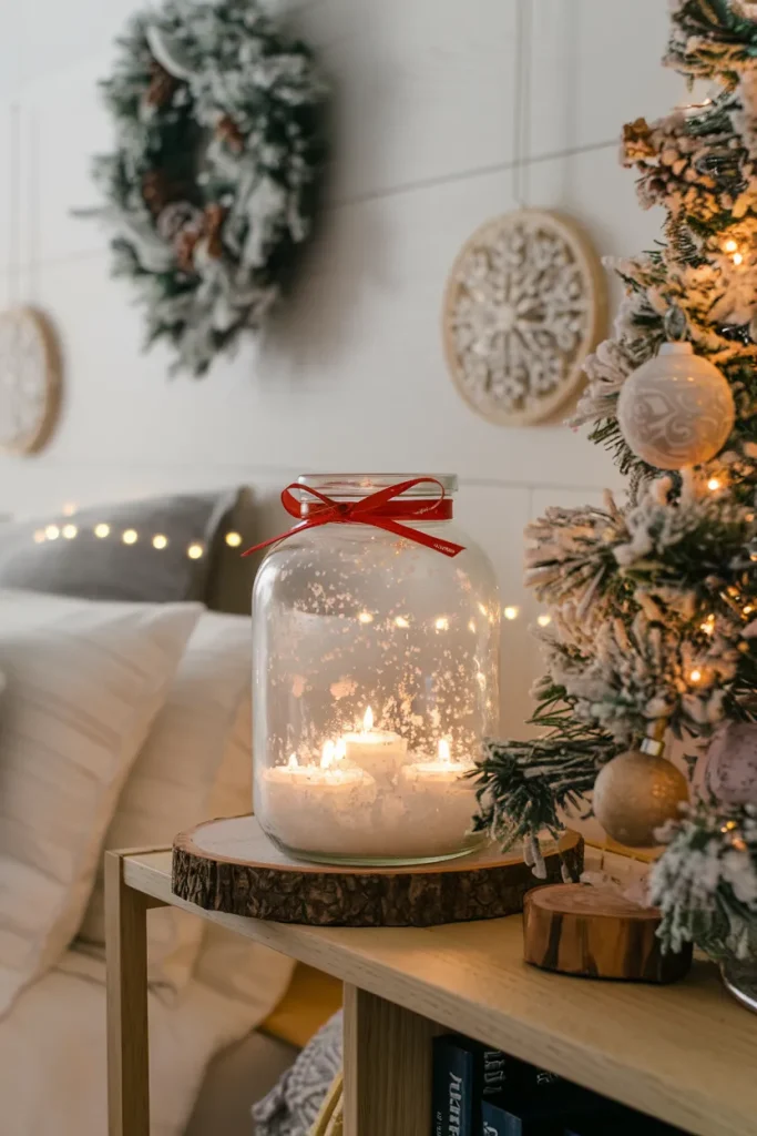 Faux Snow Lanterns with LED Candles