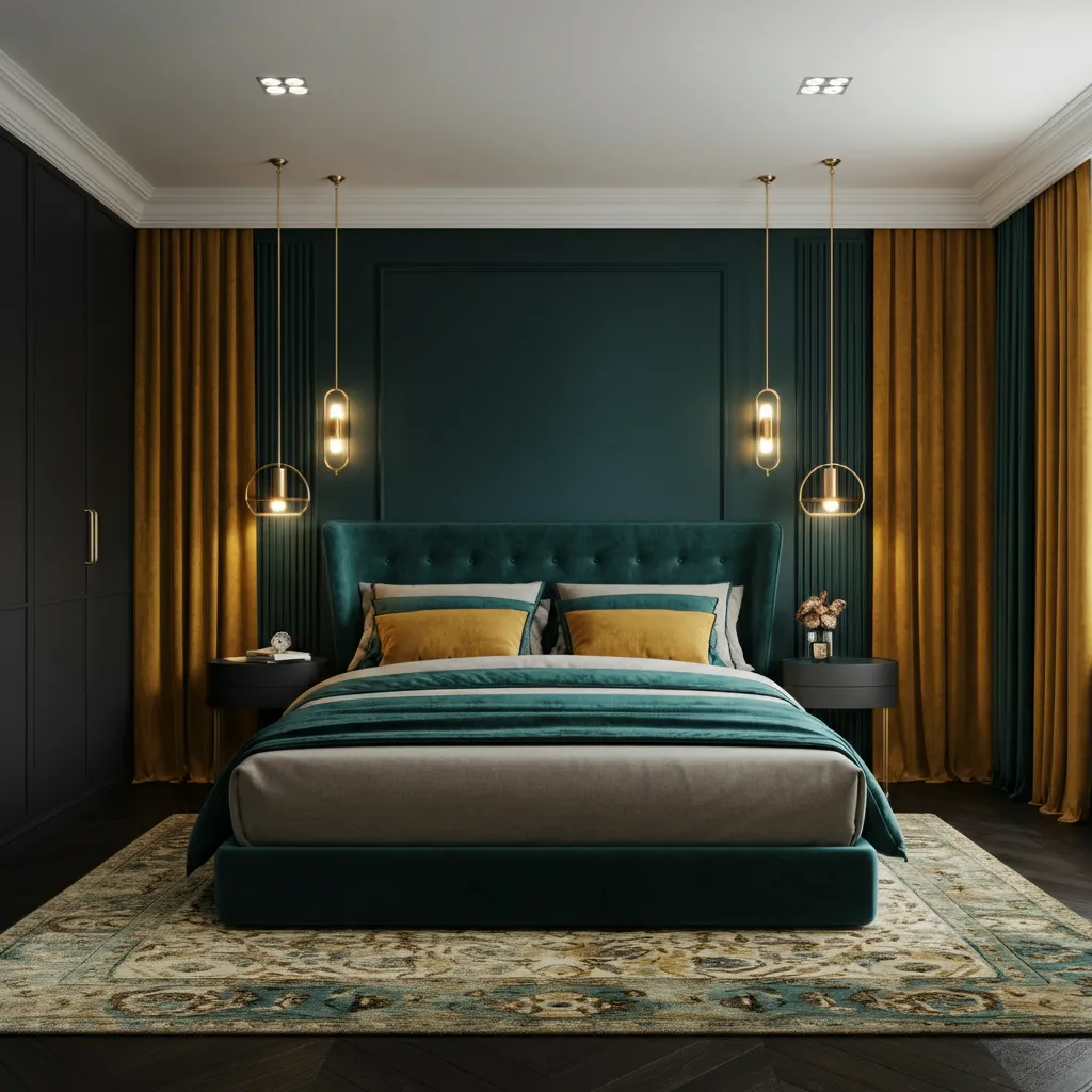 Golden Mustard and Deep Teal Bedroom
