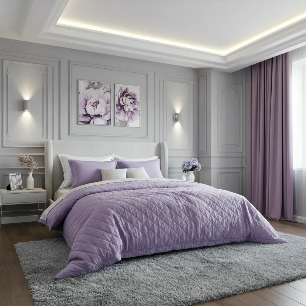 Ice Gray and Dusty Lavender Bedroom