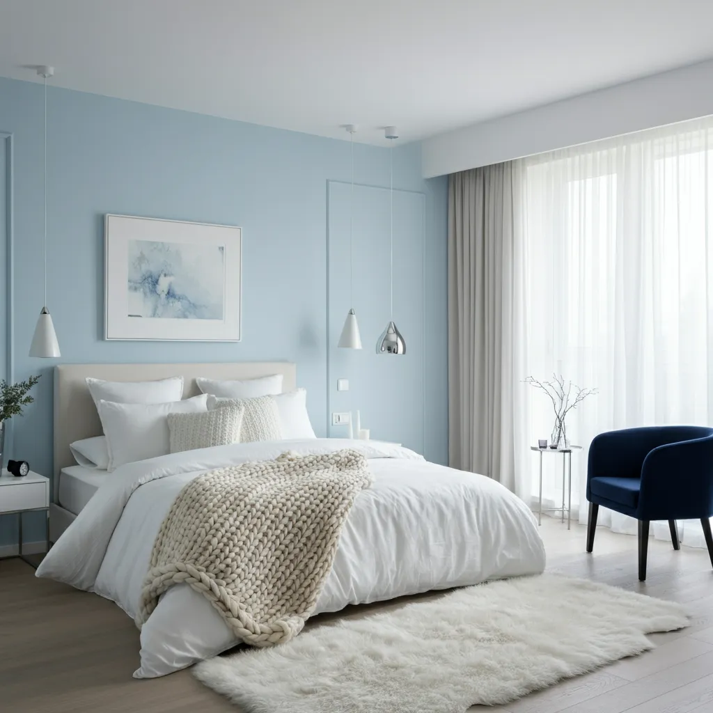 Icy Blue and Snow White Bedroom