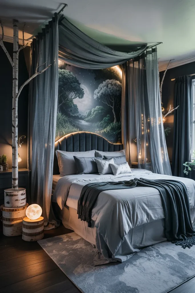 15 Dark Nature Aesthetic Bedroom Ideas That Feel Dreamy & Moody 7 Moonlit Forest Escape