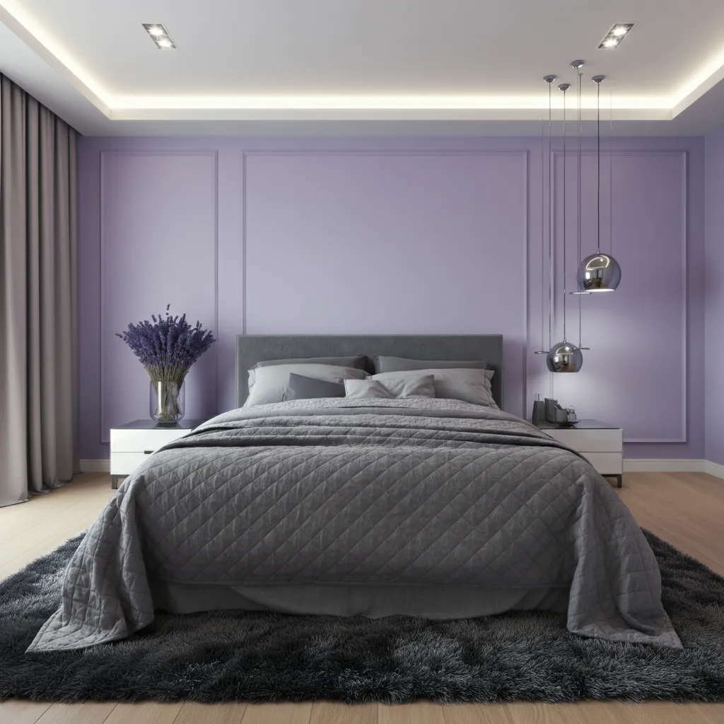 Muted Lavender and Soft Gray Bedroom