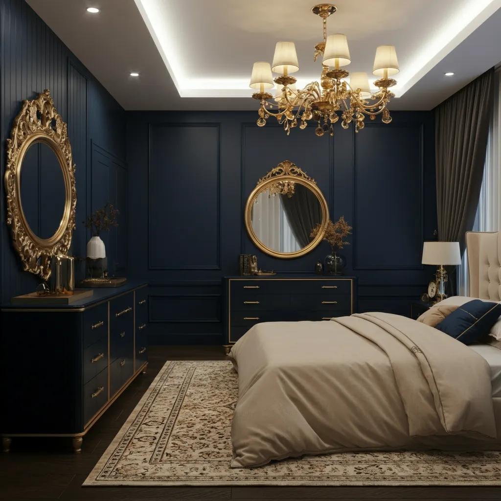 Navy and Gold Bedroom