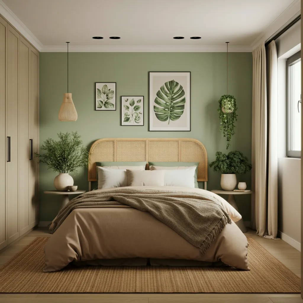 Pistachio Green and Warm Beige Bedroom