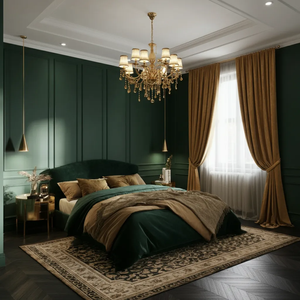 Sophisticated Emerald and Gold Bedroom