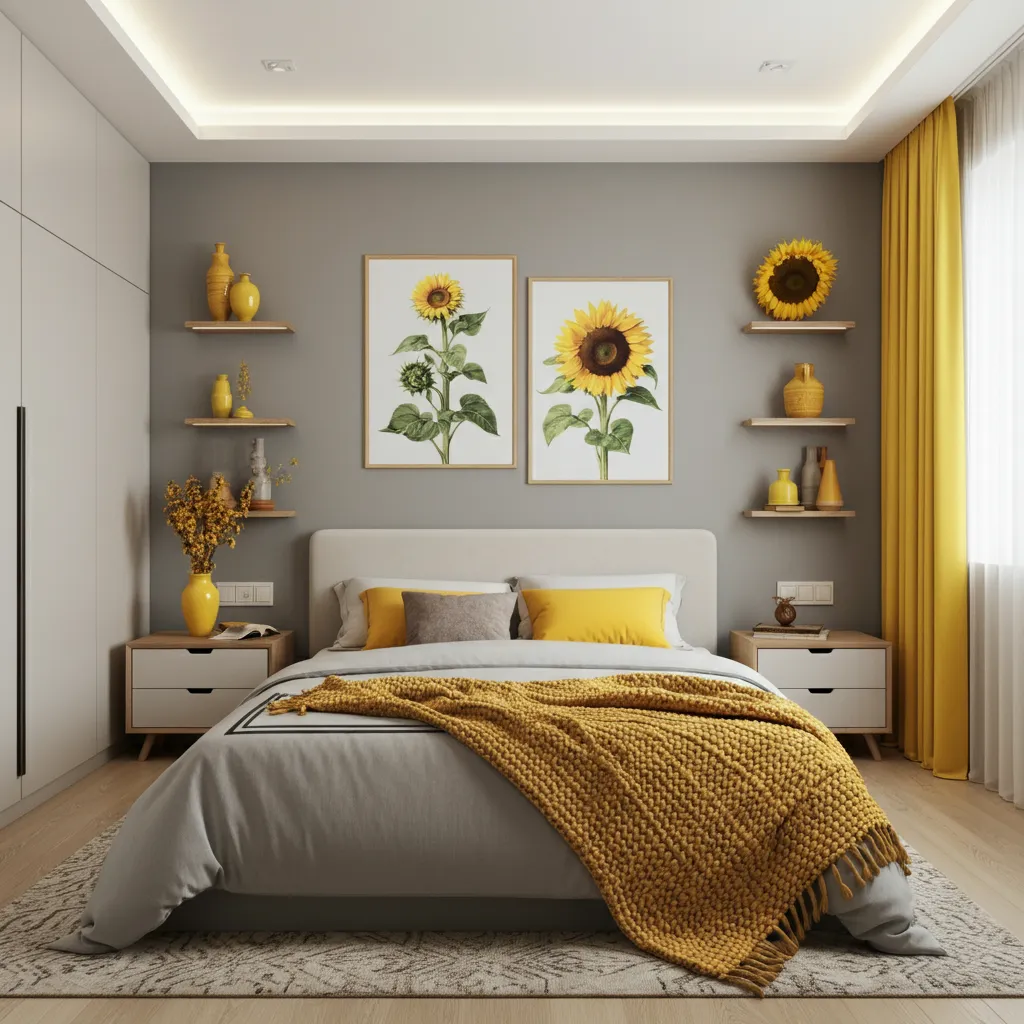Sunflower Yellow and Cool Gray Bedroom