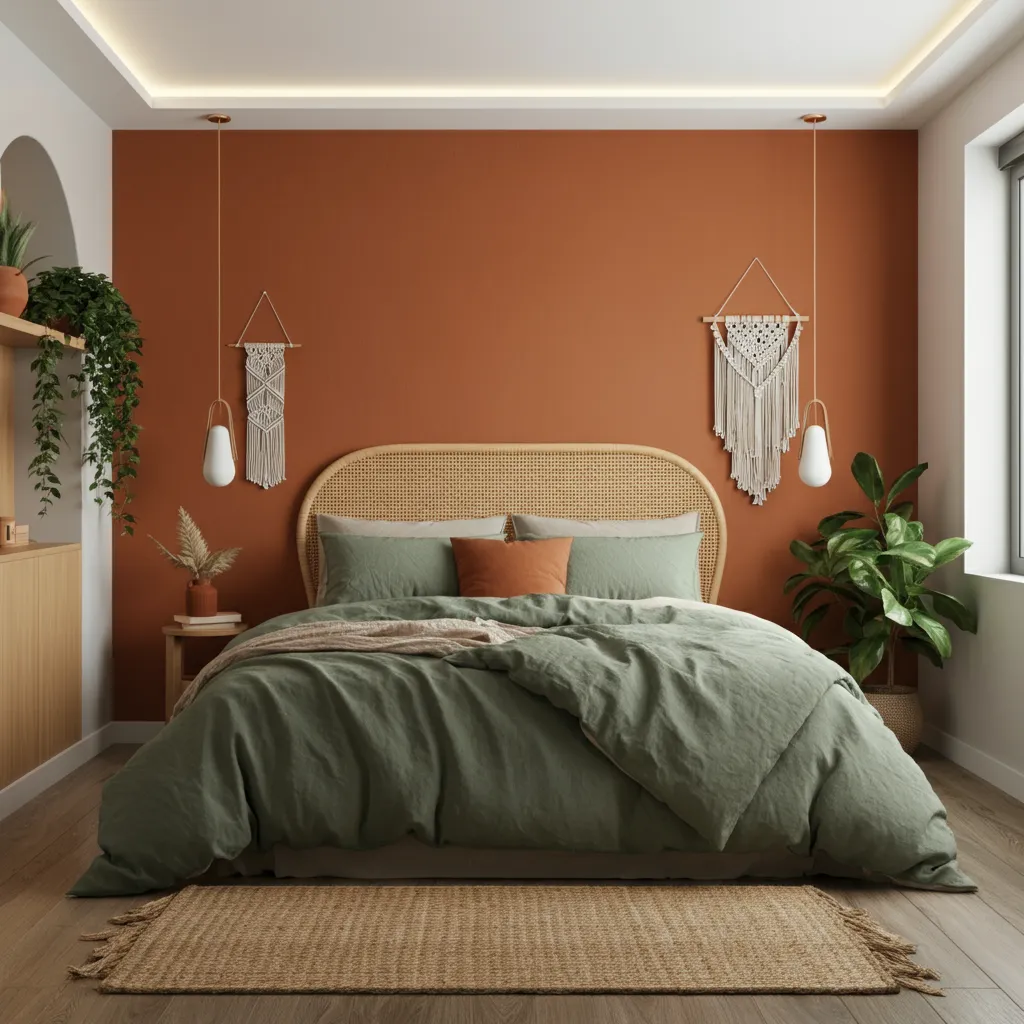 Terracotta and Sage Green Bedroom